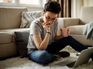 Young woman working at home